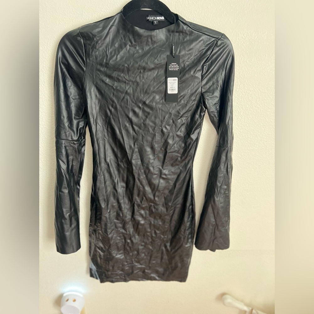 Fashion Nova Black Faux Leather Dress